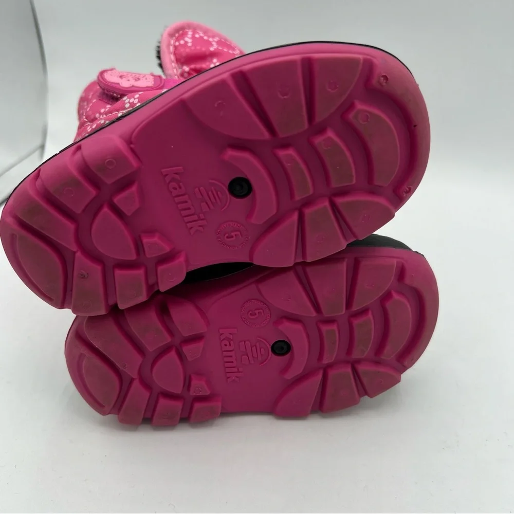 Kamik Snowbug Pink Black Winter Fur Lined Snow Boots Toddler Girls Sz 5 EUC